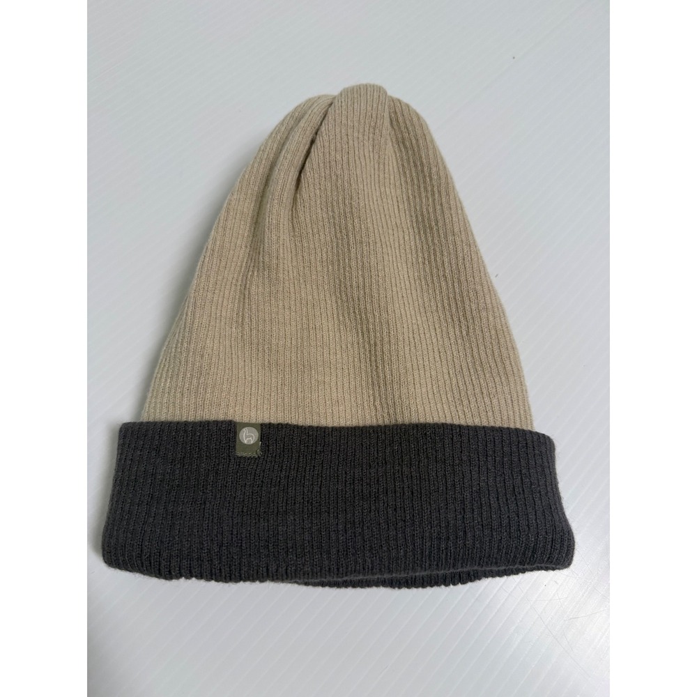 Shupaca Alpaca Wool Blend Cuffed Beanie Hat Tan Charcoal Grey Two Tone Knit